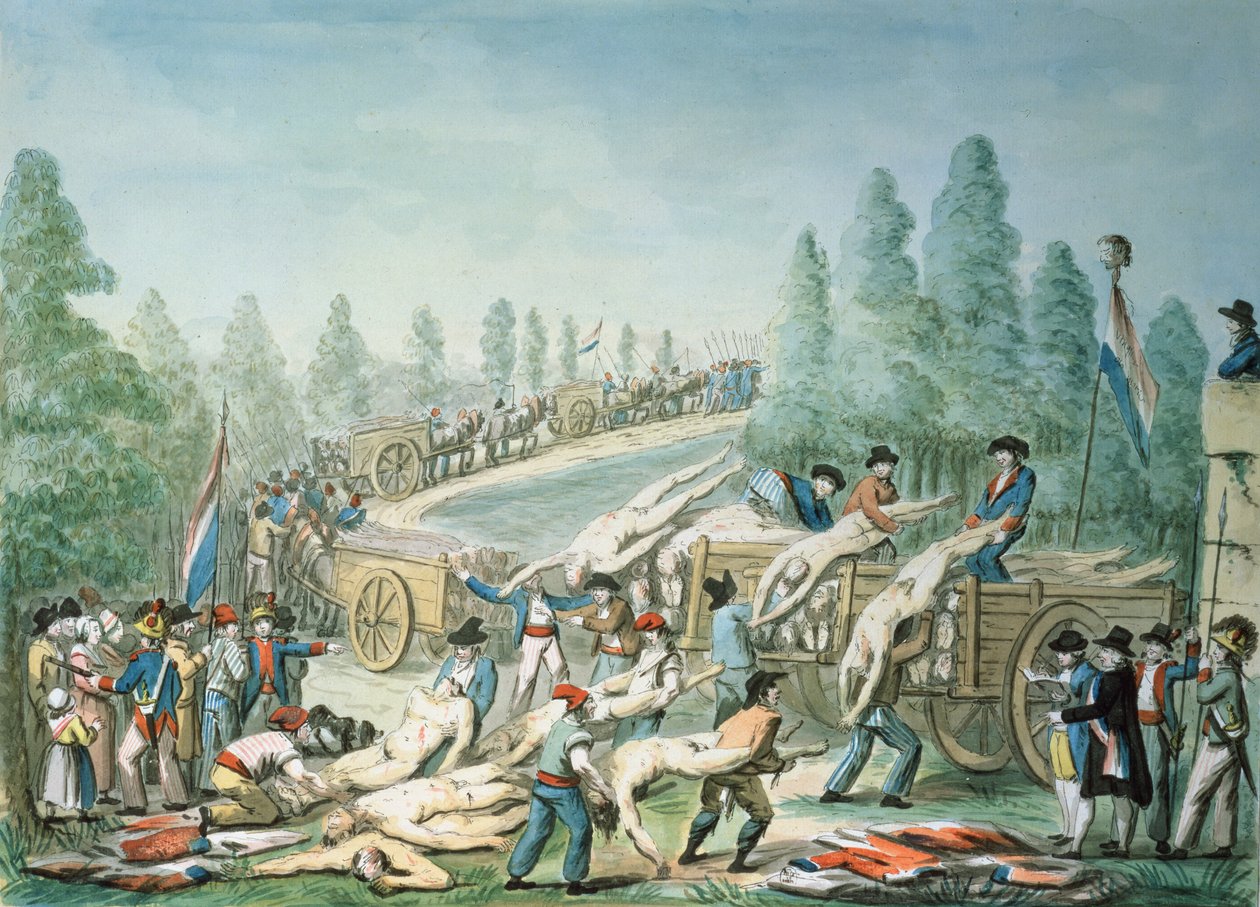 Transport af lig under revolutionen, ca. 1790 (pen og blæk og gouache på papir) af Etienne Bericourt