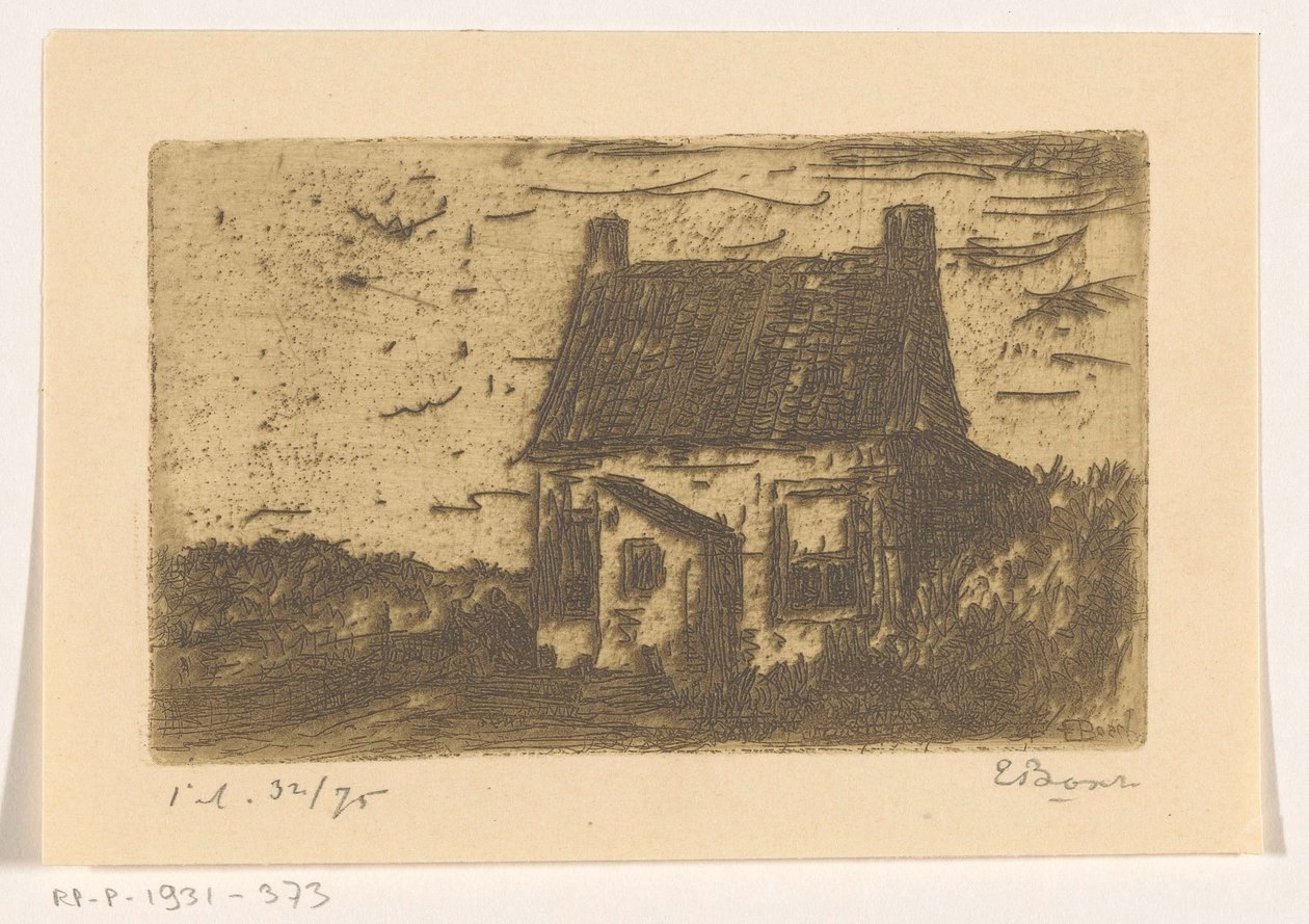 Hus i Ter Heijde nær Haag (original titel på objektet) af Etienne Bosch (signed by artist)