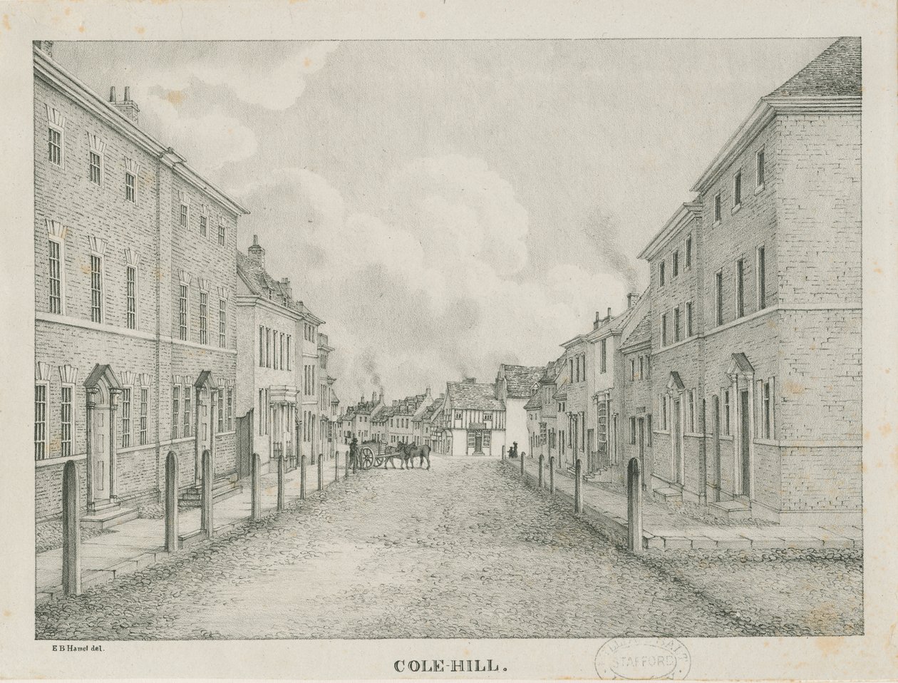 Tamworth - Cole-hill: litografi, nd [1796-1865] af Etienne Bruno Hamel