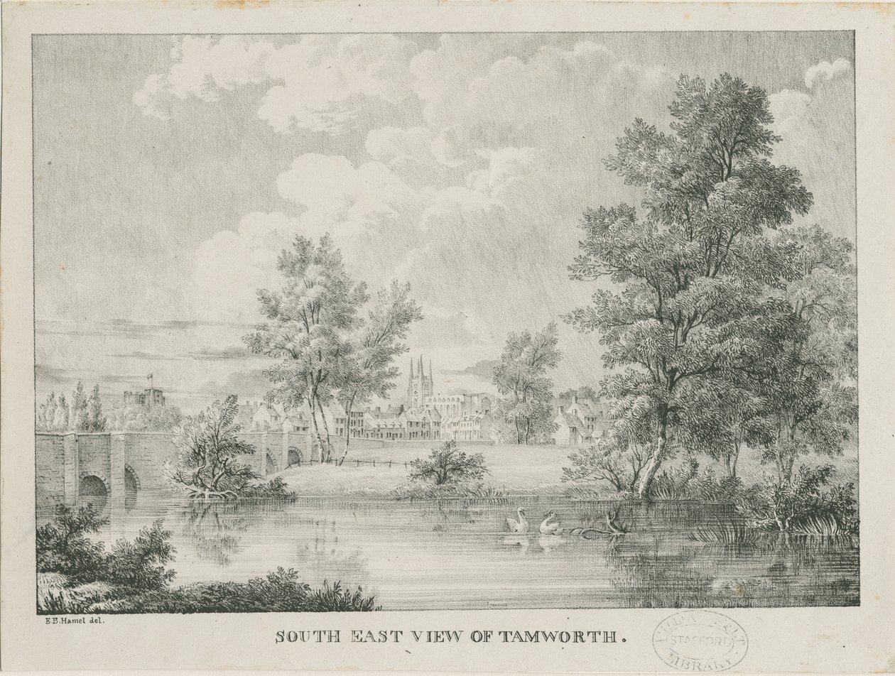 Tamworth - Distant View from South: lithograph, nd [1796-1865] dani af Etienne Bruno Hamel
