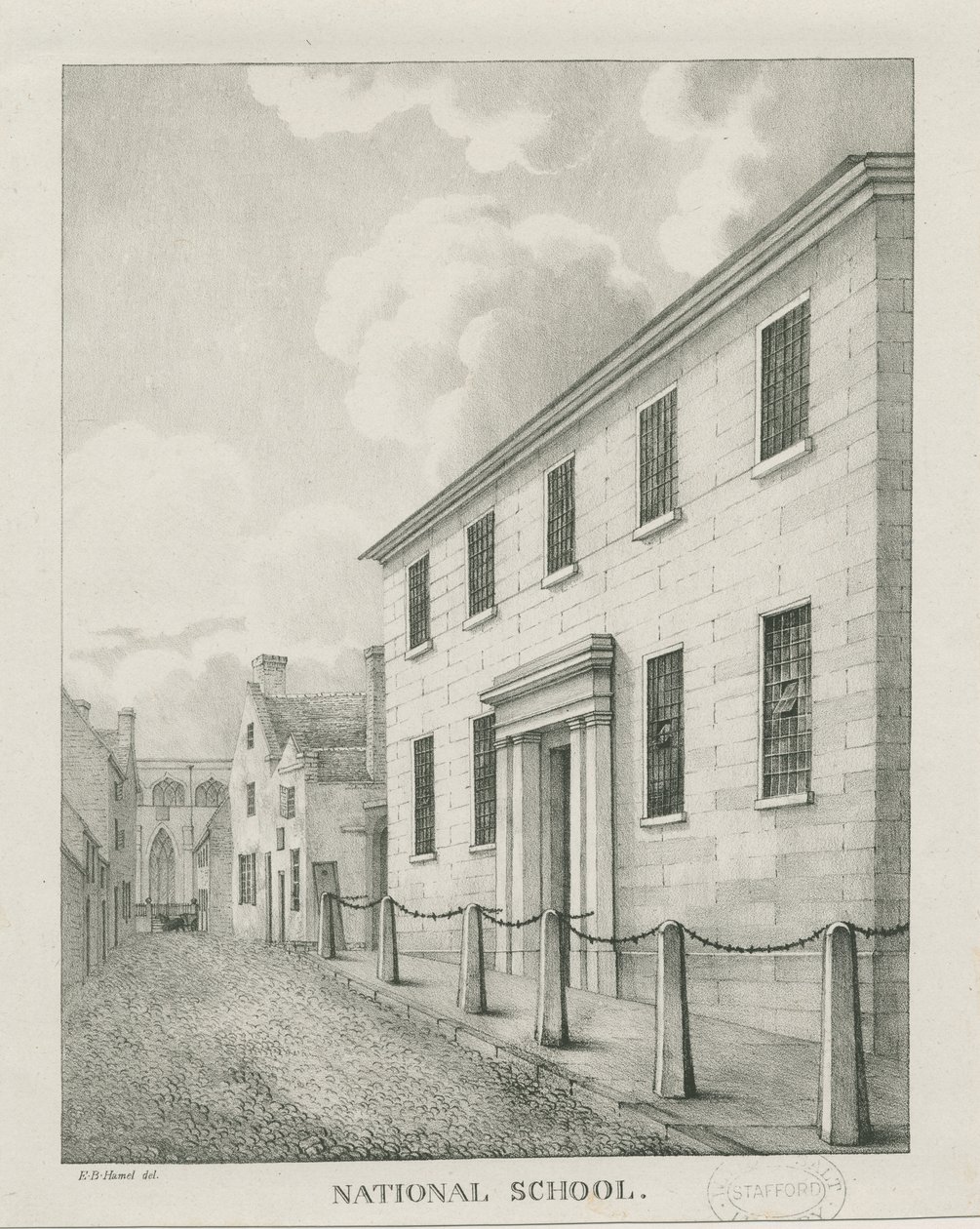 Tamworth - National School: litografi, nd [1796-1865] (tryk) af Etienne Bruno Hamel