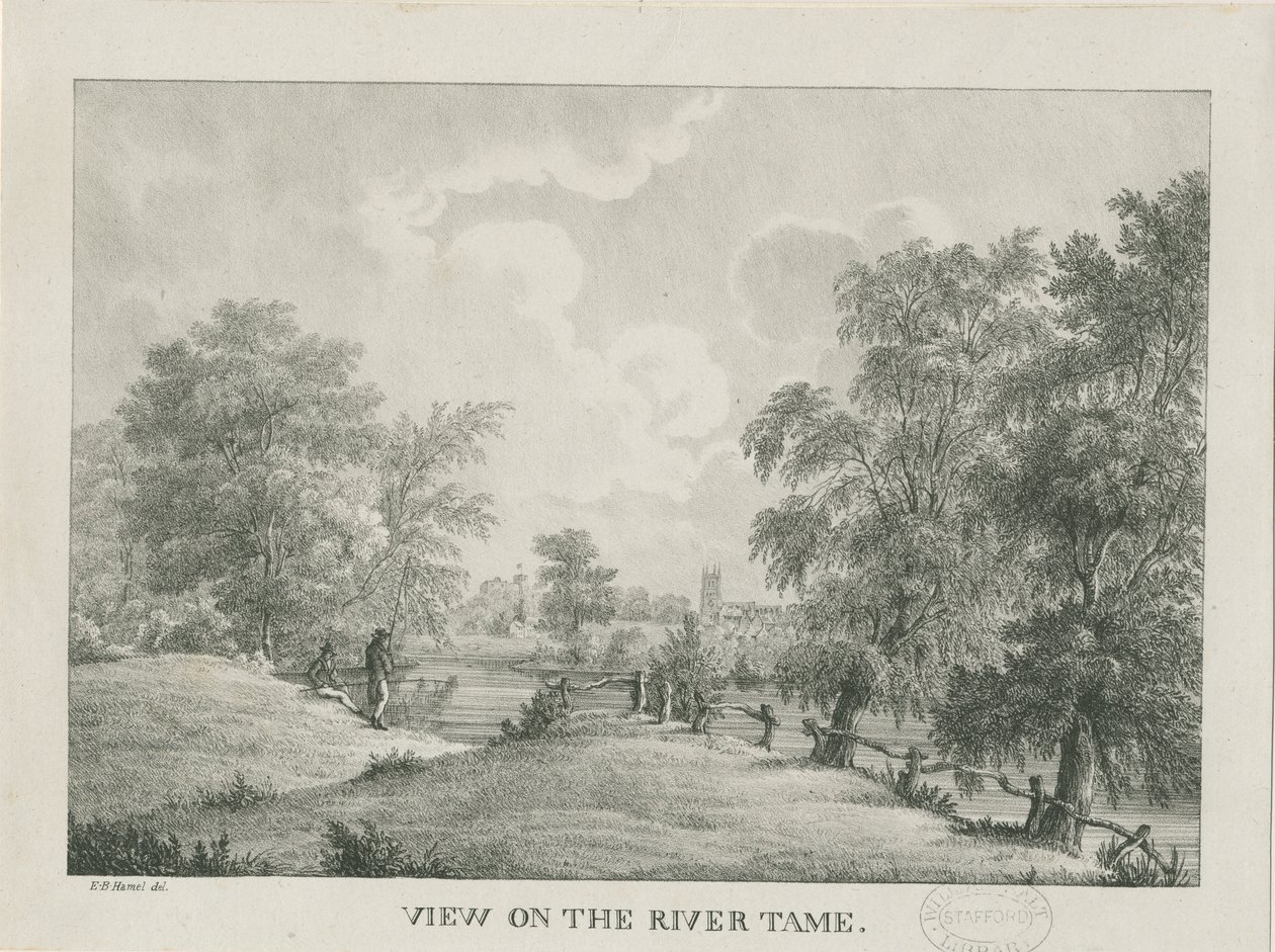 Tamworth - The River Tame: litografi, nd [1796-1865] af Etienne Bruno Hamel