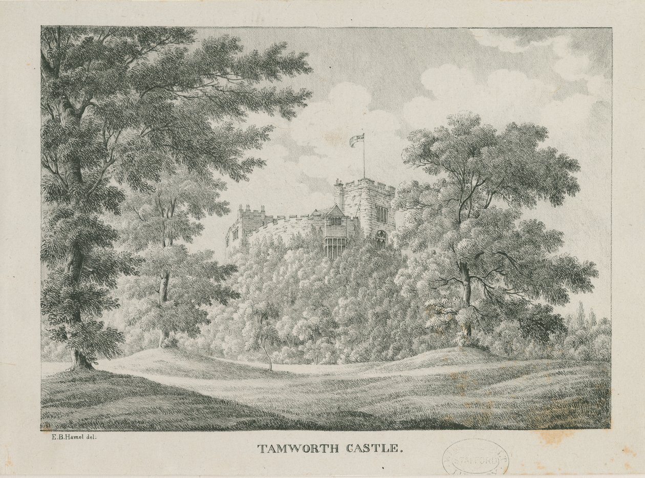 Tamworth Castle: zinkograf, nd [1796-1865] af Etienne Bruno Hamel