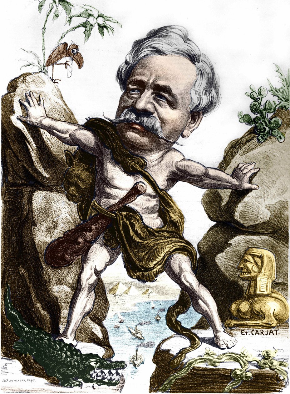 Ferdinand de Lesseps (1805-1894), fransk diplomat og administrator ved Suez-kanalen. Carjat karikatur. af Etienne Carjat