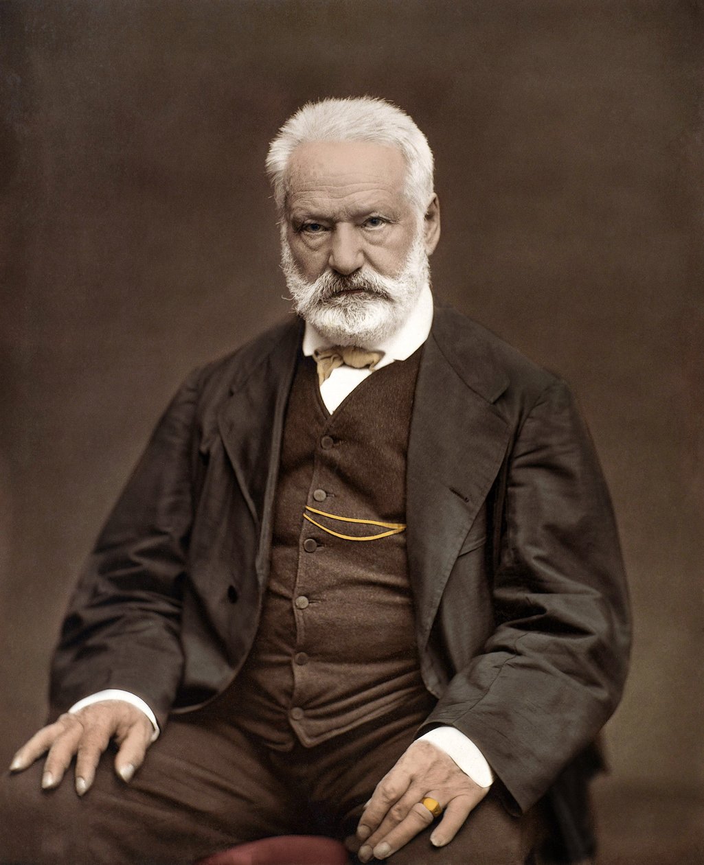Portræt af Victor Hugo (1802-1885), fransk forfatter og digter, Farvelægning på et fotografi af Etienne Carjat (1828-1906) - Victor Hugo (1802-1885). engelsk forfatter og digter. ca. 1870. Farvefotografi. af Etienne Carjat