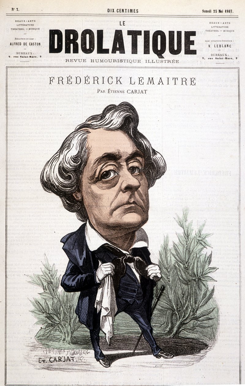 Drolatikeren, Fréderick Lemaitre (1800/1876), berømt skuespiller for sine dramatiske roller, tæt på Victor Hugo. Din karikatur, Carjat. af Etienne Carjat