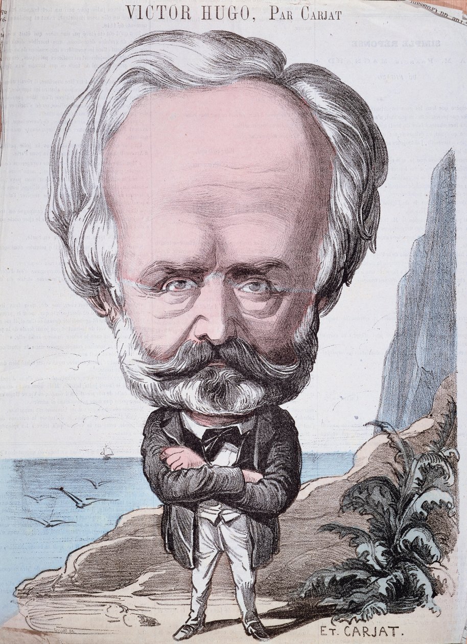 Victor Hugo (1802-85) på Jersey rock, 1867 (farvegravering) af Etienne Carjat