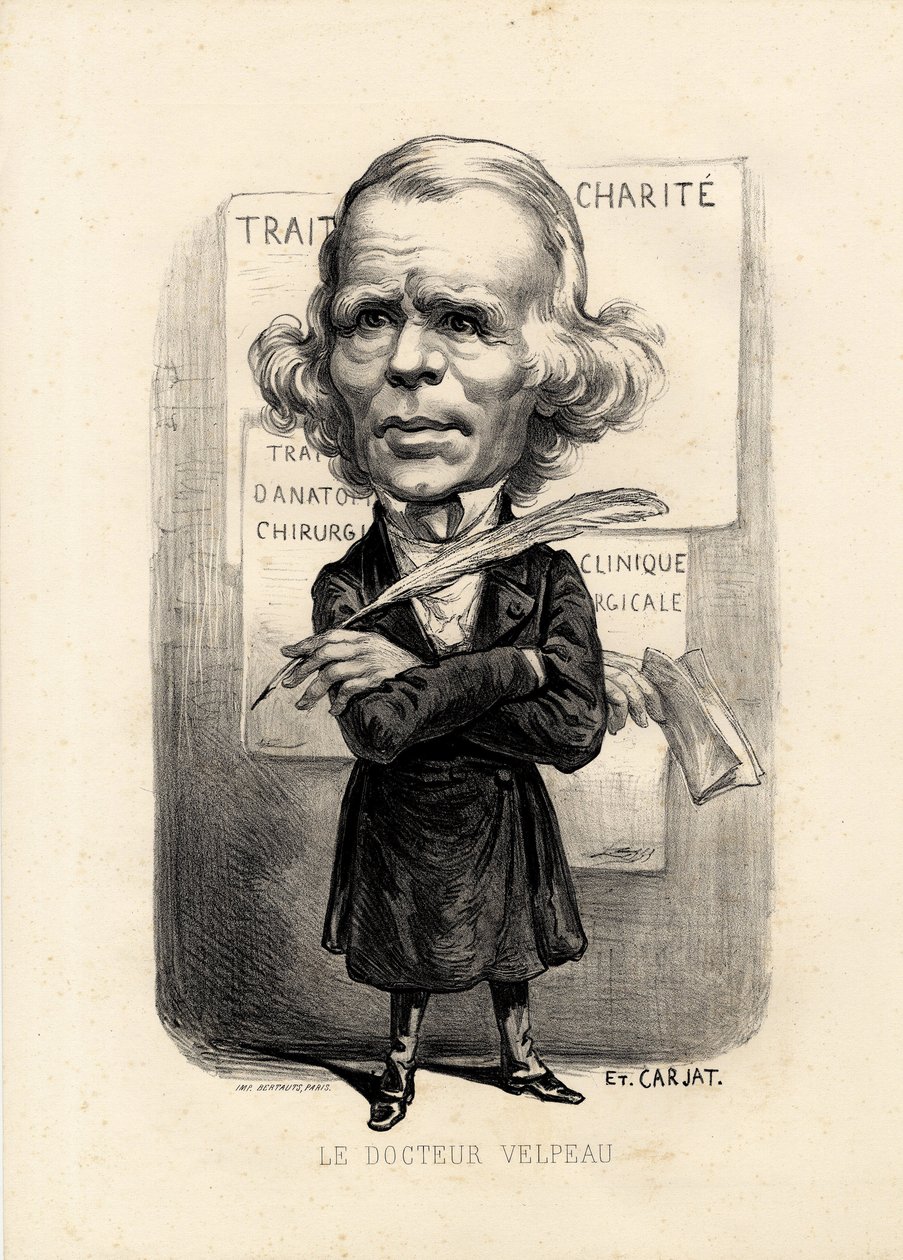 feuille volante - Illustration af Etienne Carjat (1826-1906): Medicin, medicin, sante, Charite, anatomi, plakatudstilling - Surgeon, Velpeau Alfred (1795-1867) af Etienne Carjat