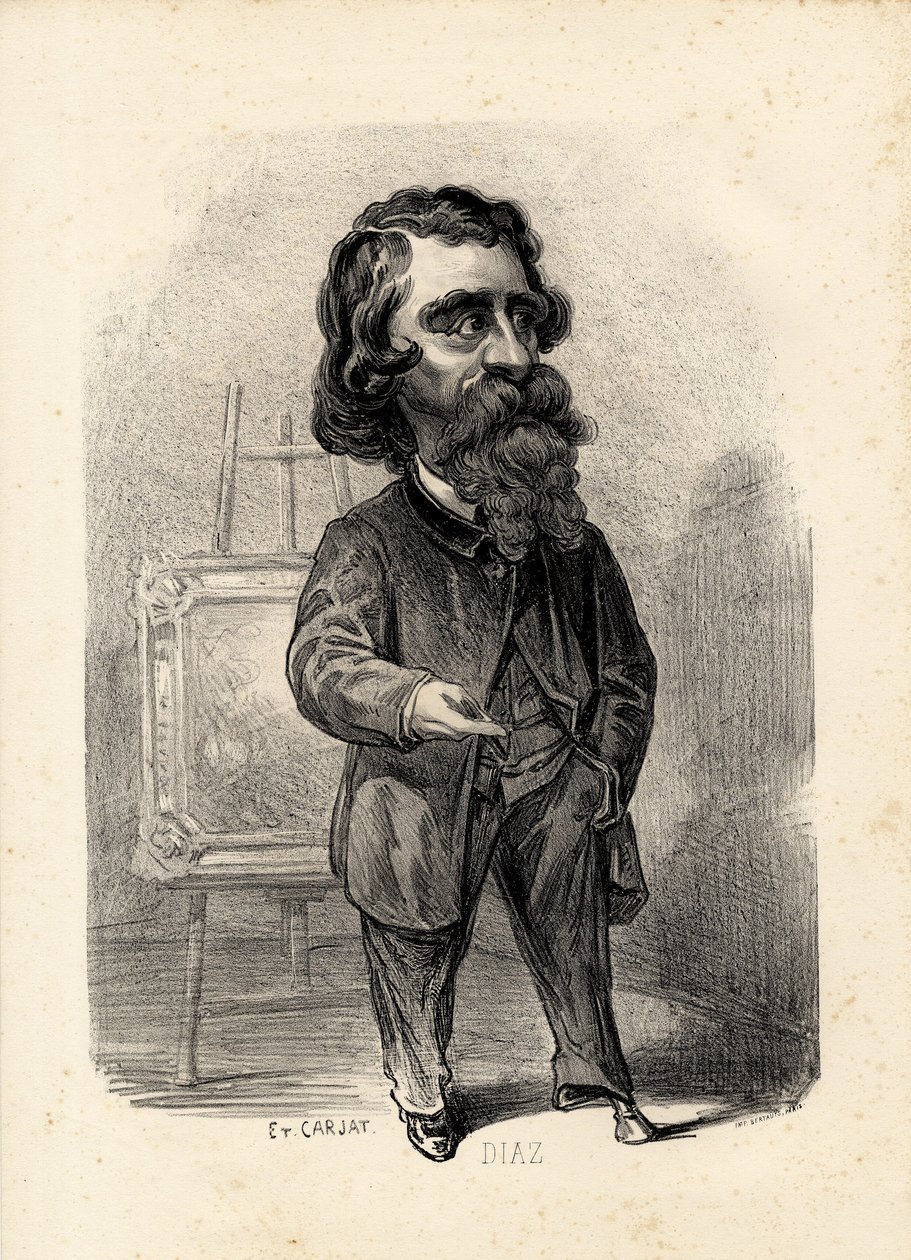 flyvende blad - Illustration af Etienne Carjat (1826-1906): Kunst - Malere kunstnere, Diaz Narcisse Diaz de la Pena (1807-1876) af Etienne Carjat