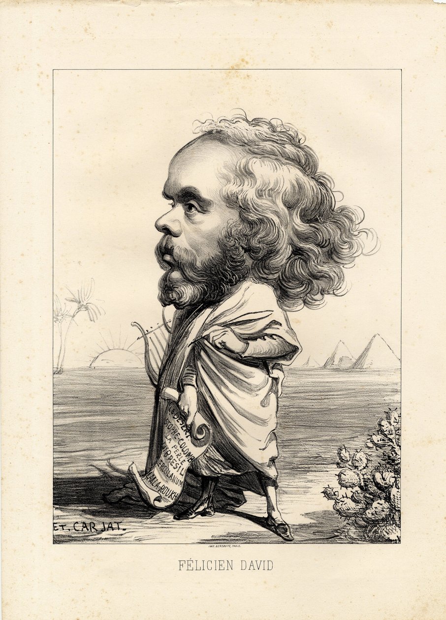 flyvende blad - Illustration af Etienne Carjat (1826-1906): Egypten, lyre, pyramider - David Felicien (1810-1876) af Etienne Carjat
