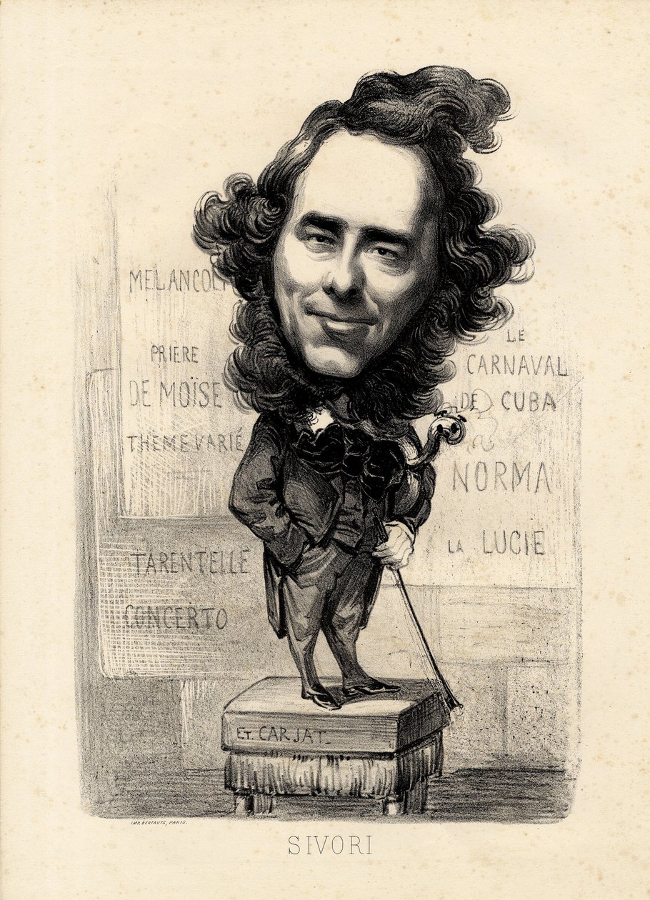 flyvende blad - Illustration af Etienne Carjat (1826-1906): Sivori Camille Camillo (1815-1894) af Etienne Carjat