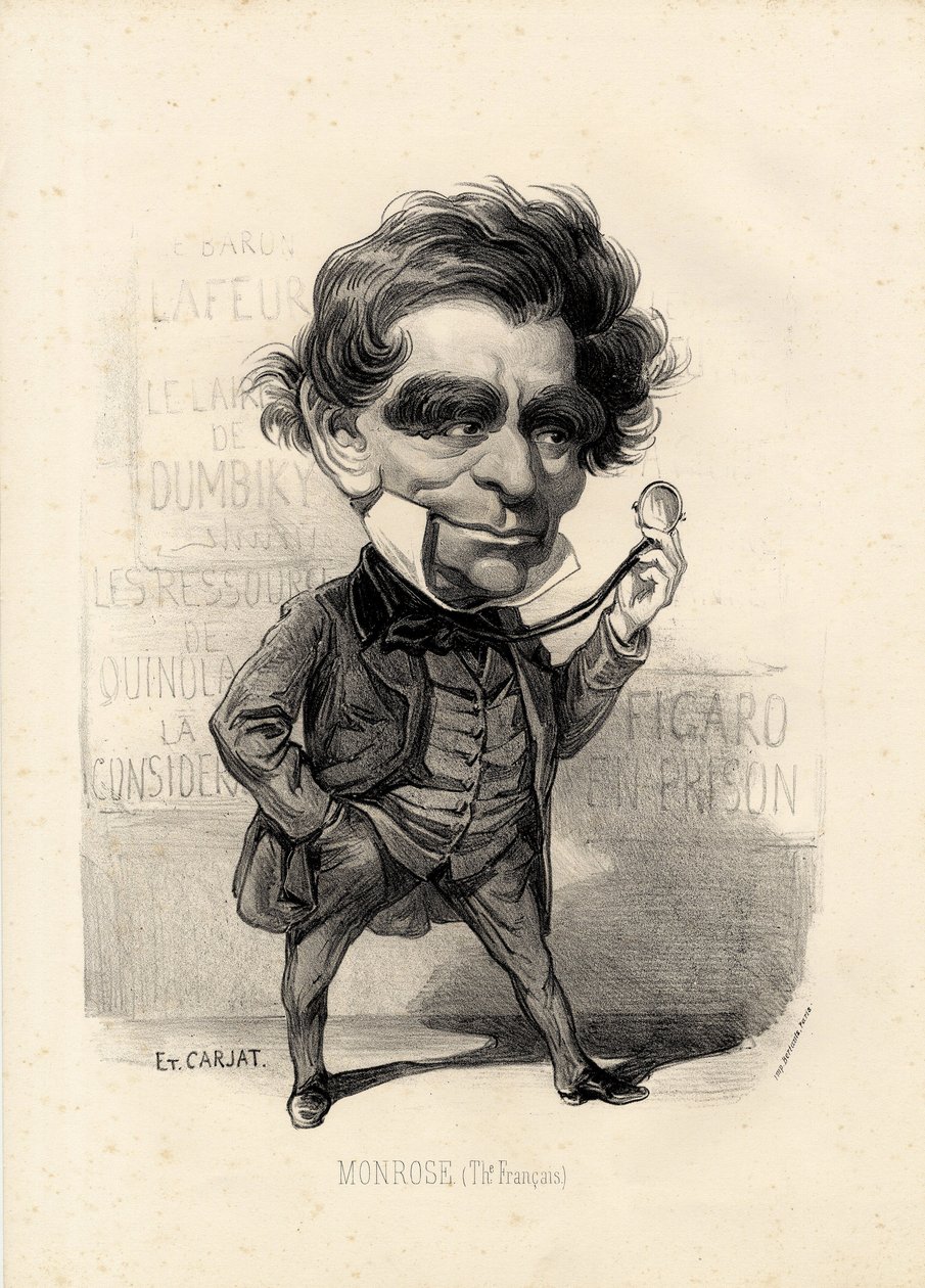 flyvende blad - Illustration af Etienne Carjat (1826-1906): Teater - Monrose Antoine-Martial Louis Barizain, Louis Monrose (1811-1883) af Etienne Carjat