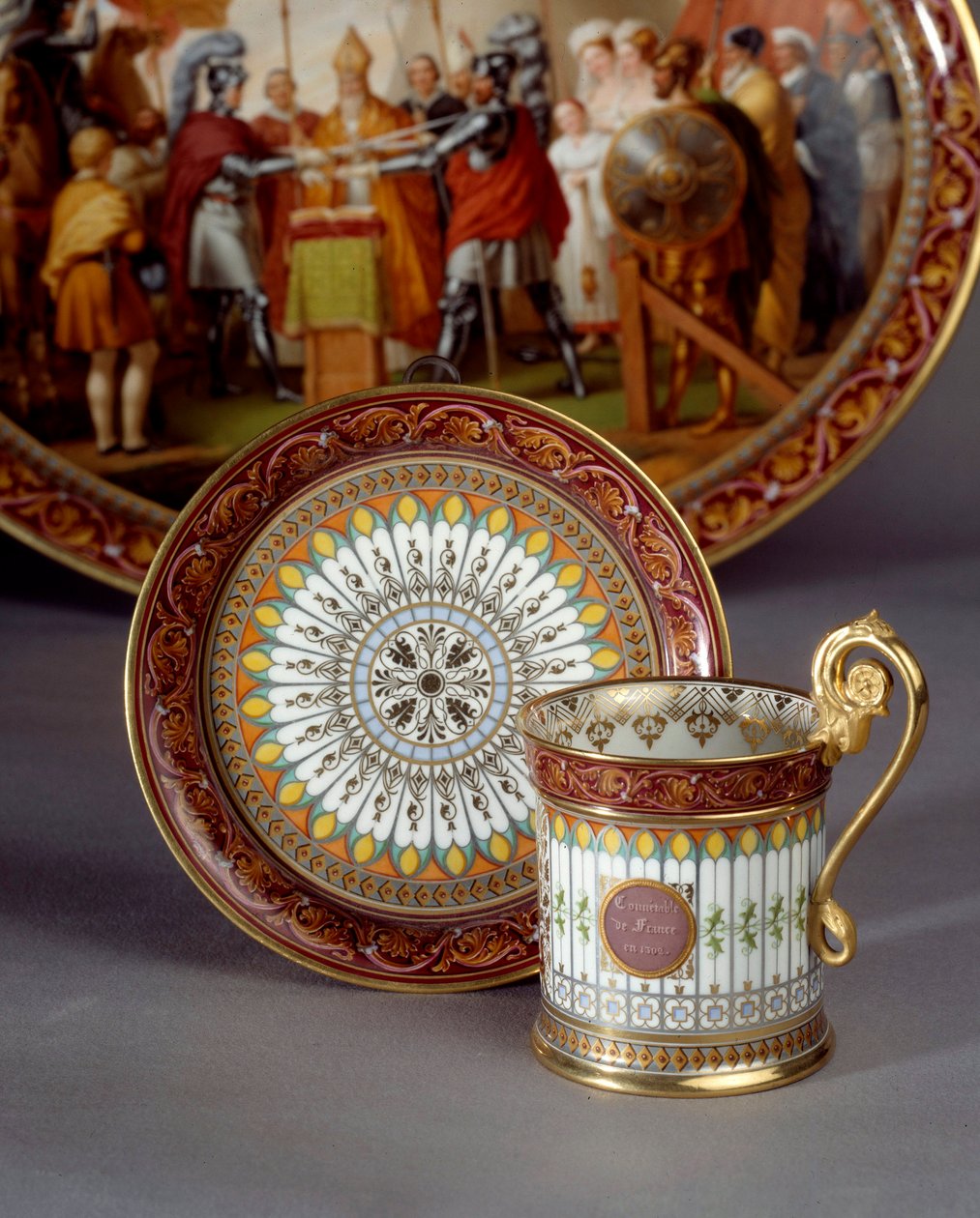Servering af porcelænskop og underkop lavet af chokolade. Realiseret af Etienne Charles Leguay (1762-1846) 1835 Sevres, porcelænsfabrik af Etienne Charles Leguay