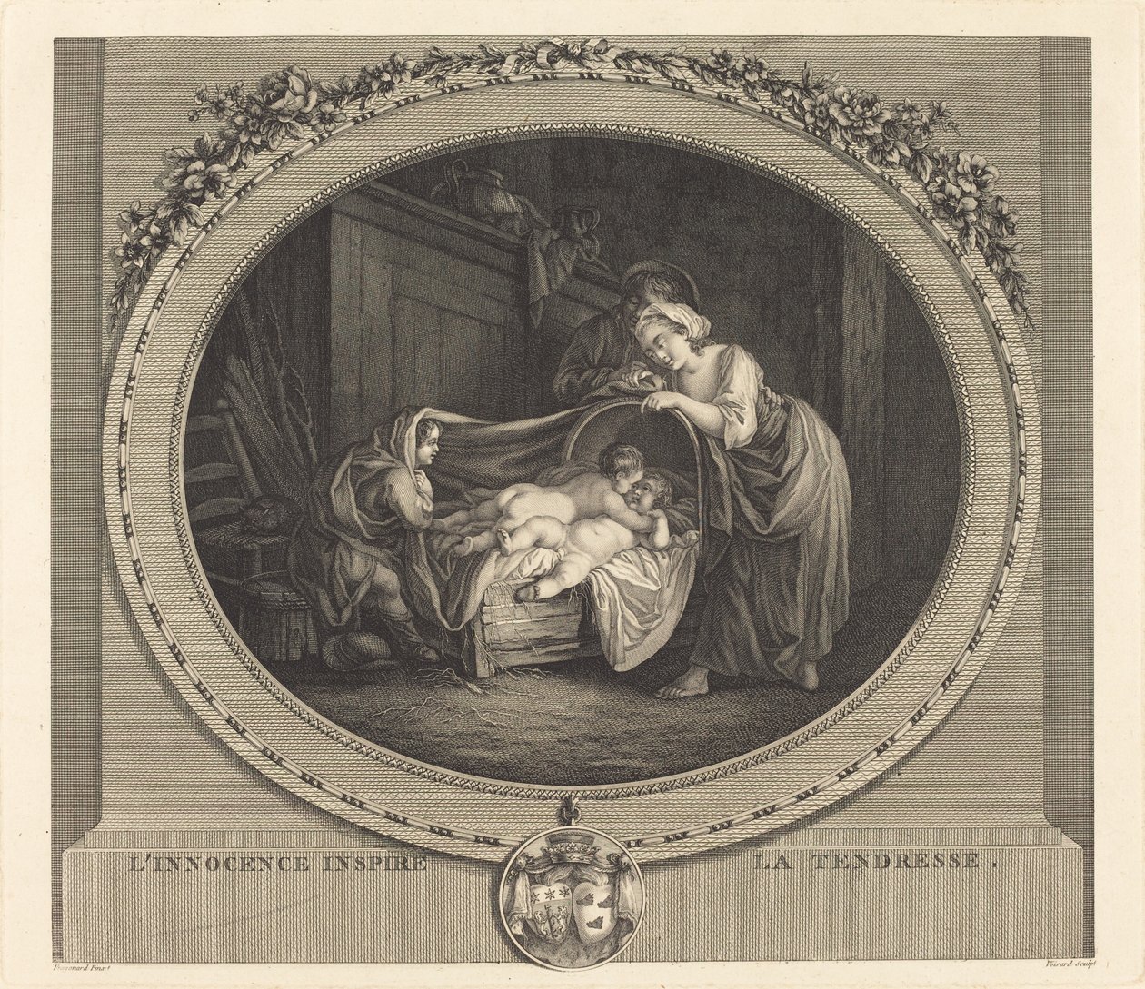 Uskyld inspirerer til ømhed af Etienne Claude Voysard after Jean Honoré Fragonard