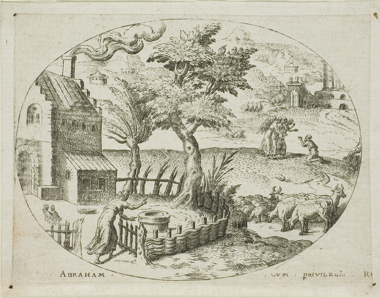 Abraham modtager de tre engle af Etienne Delaune