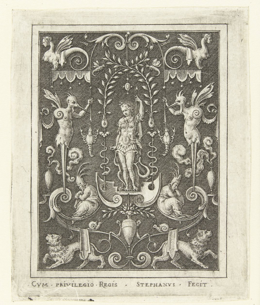 Apollo Overfladedekorationer med gudefigurer i en ramme af grotesker (senere version) (serietitel) af Etienne Delaune