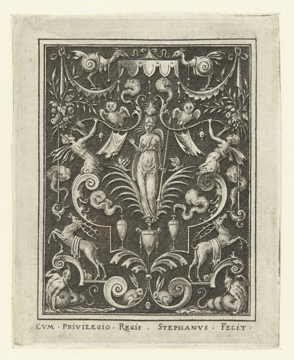 Bellona Overfladedekorationer med gudefigurer i en ramme af grotesker (senere version) (serietitel) af Etienne Delaune
