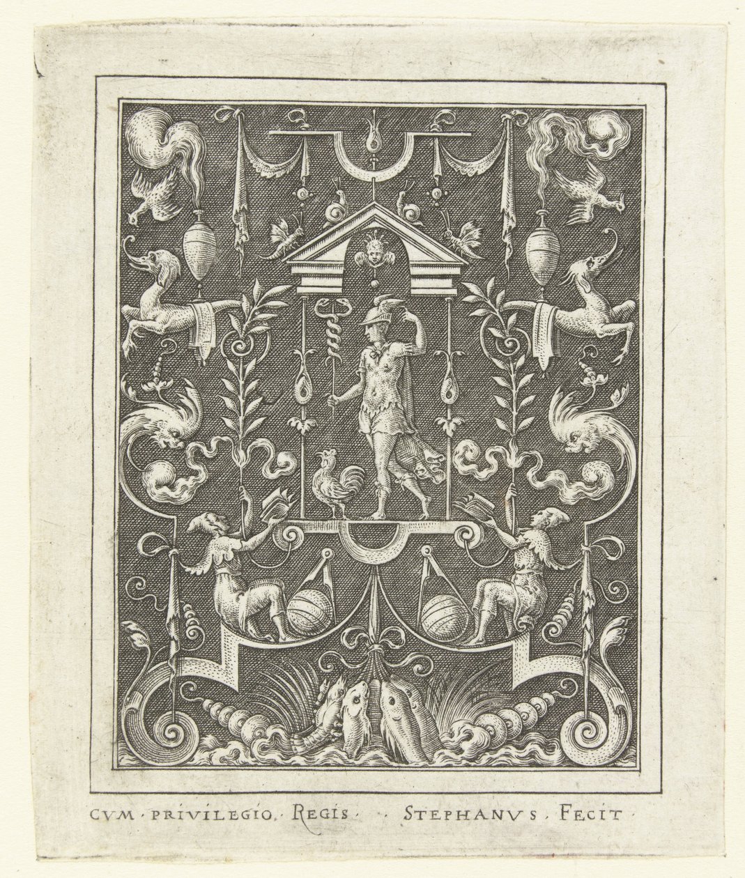 Merkur Overfladedekorationer med gudefigurer i en ramme af grotesker (senere version) (serietitel) af Etienne Delaune