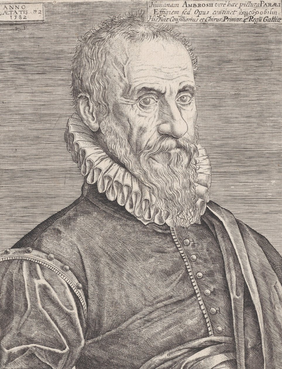 Portræt af Ambroise Paré, kongens kirurg, 1582. af Etienne Delaune