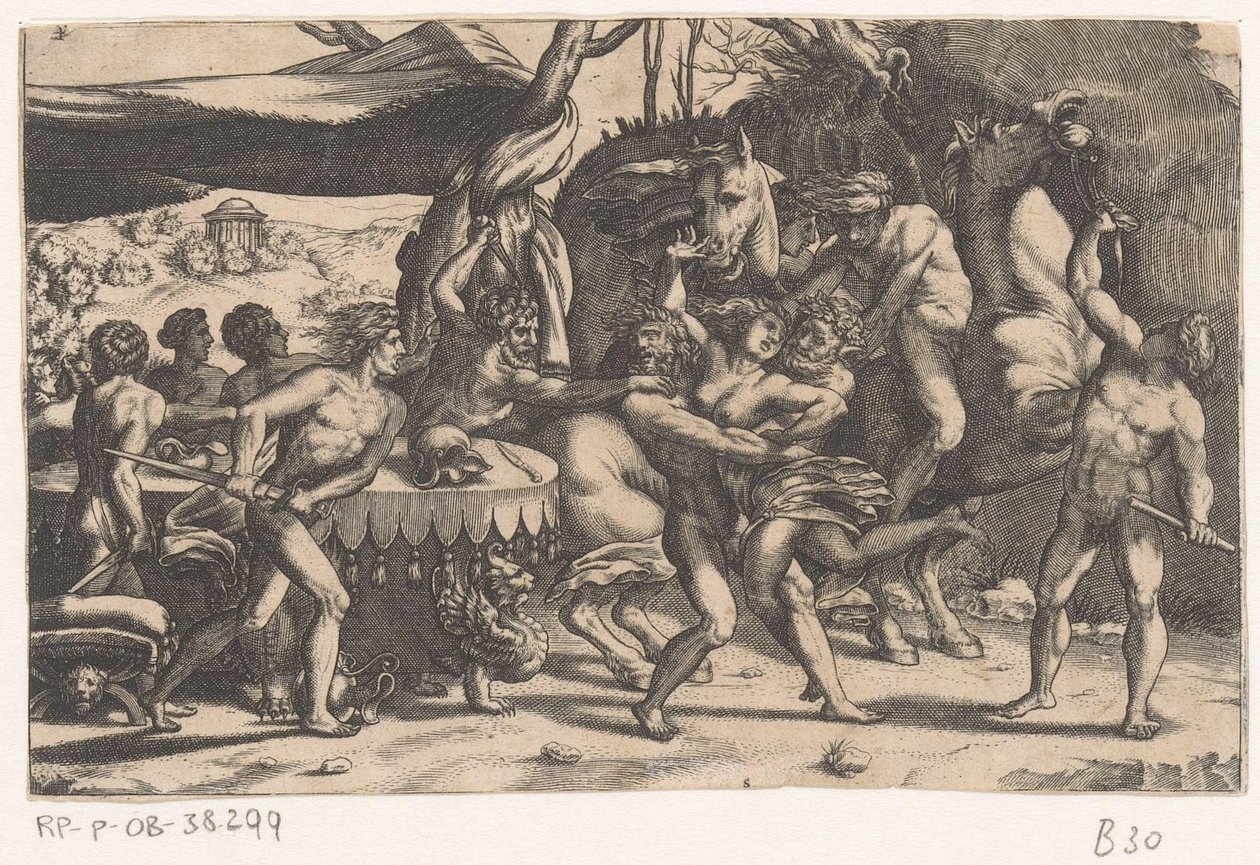 Røveri af en kvinde af mand og satyr Battle between the Lapiths and Centaurs (serietitel) af Etienne Delaune
