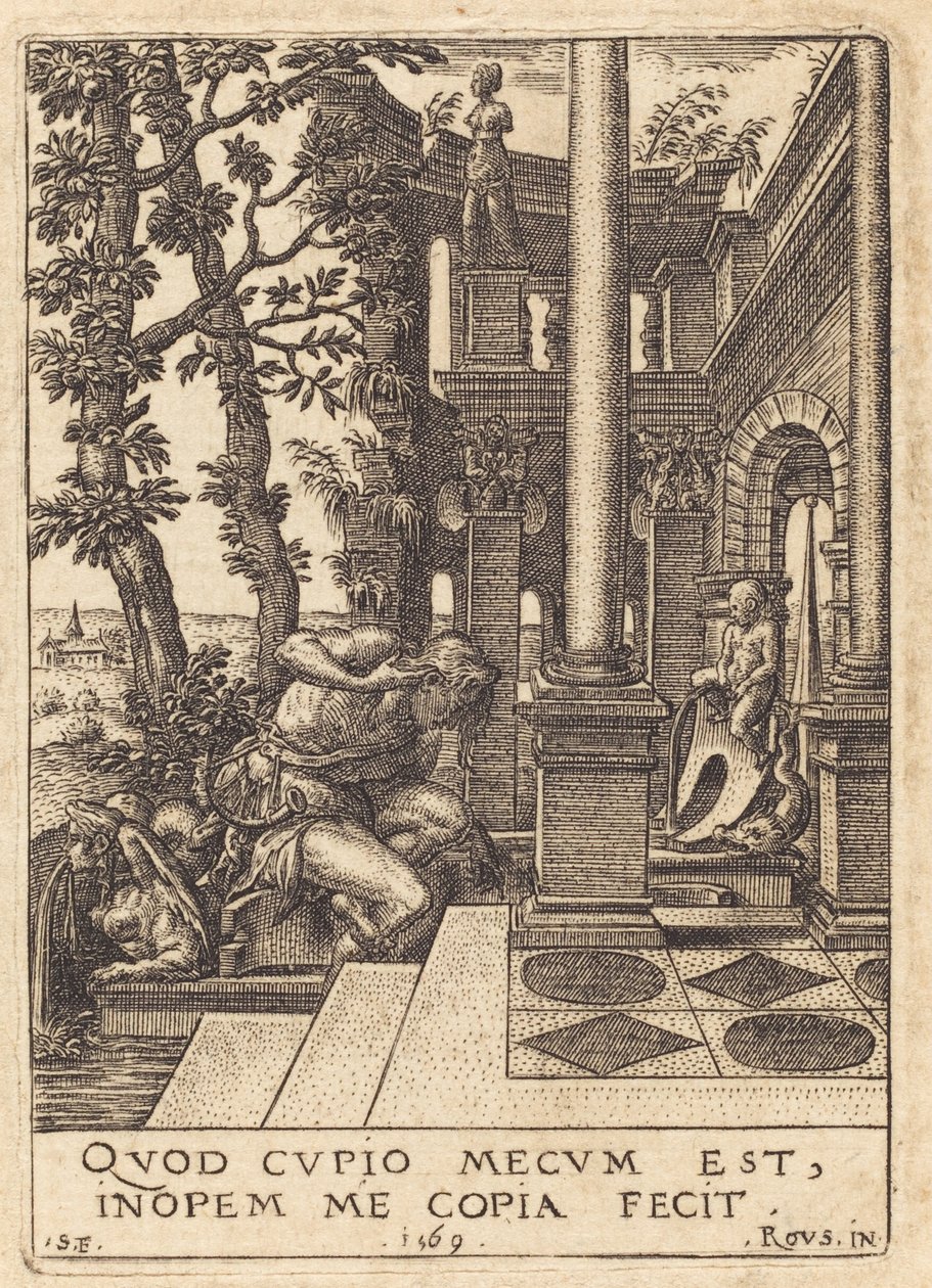 Narcissus ved springvandet af Etienne Delaune after Rosso Fiorentino