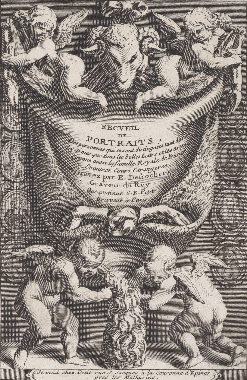 Frontispice fra samling af portrætter, 1714-41. af Etienne Desrochers