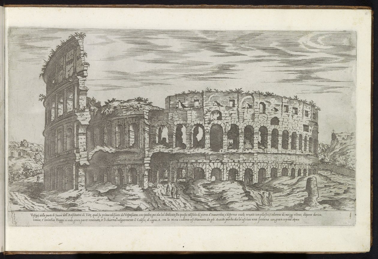 Colosseum te Rom Bouwwerken uit de oudheid (serietitel) Resterne af Roms antikke indsamlet og portrætter i perspektiv af Stefano Du Perac Parisino (serietitel om objekt) af Etienne Duperac