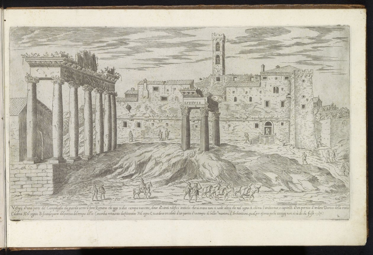 Forum Romanum i Rom Bouwwerken uit de oudheid (serietitel) Resterne af det antikke Rom indsamlet og fotograferet i perspektiv af Stefano Du Perac Parisino (serietitel om objekt) af Etienne Duperac