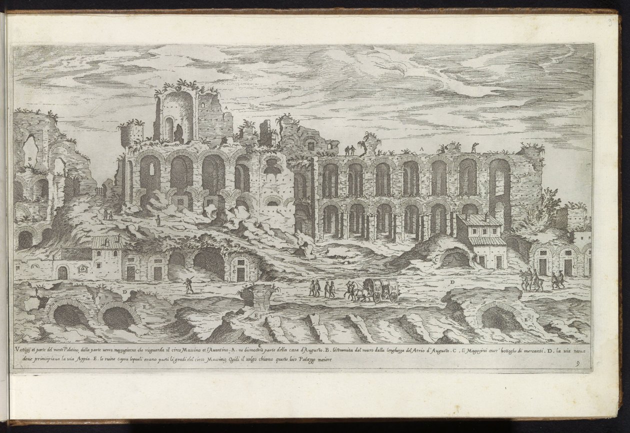 Palatijn til Rom Bouwwerken uit de oudheid (serietitel) Resterne af det antikke Rom indsamlet og fotograferet i perspektiv af Stefano Du Perac Parisino (serietitel om objekt) af Etienne Duperac