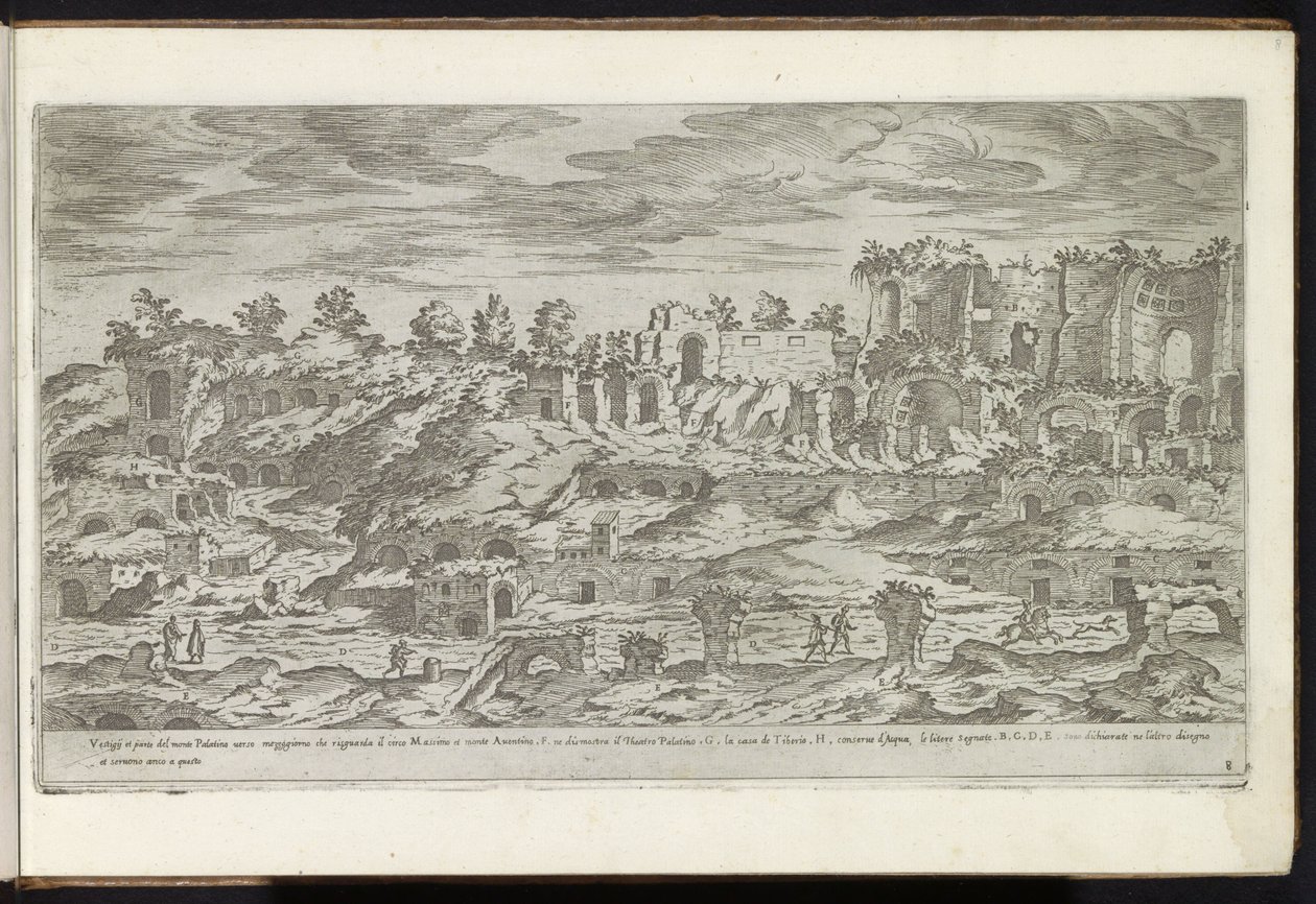 Palatijn til Rom Bouwwerken uit de oudheid (serietitel) Resterne af det antikke Rom indsamlet og fotograferet i perspektiv af Stefano Du Perac Parisino (serietitel om objekt) af Etienne Duperac
