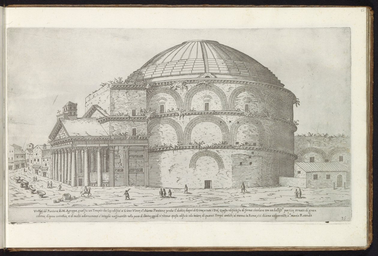 Pantheon i Rom Bouwwerken uit de oudheid (serietitel) Resterne af Roms antikke indsamlet og portrætter i perspektiv af Stefano Du Perac Parisino (serietitel om objekt) af Etienne Duperac