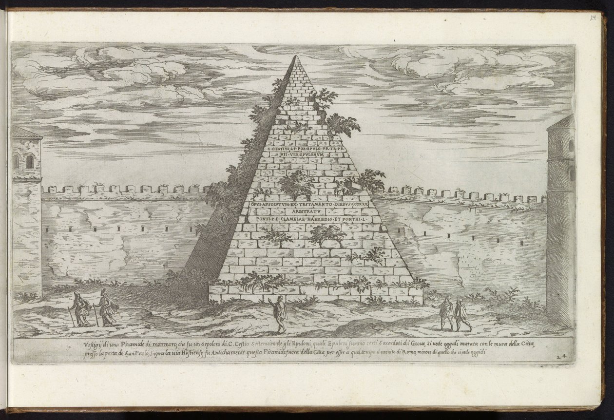 Cestius-pyramiden i Rom Bouwwerken uit de oudheid (serietitel) Resterne af det antikke Rom indsamlet og fotograferet i perspektiv af Stefano Du Perac Parisino (serietitel om objekt) af Etienne Duperac