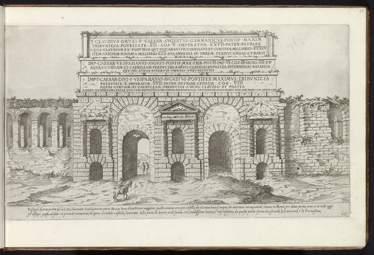 Porta Maggiore i Rom Bouwwerken uit de oudheid (serietitel) Resterne af Roms antikke indsamlet og portrætter i perspektiv af Stefano Du Perac Parisino (serietitel om objekt) af Etienne Duperac