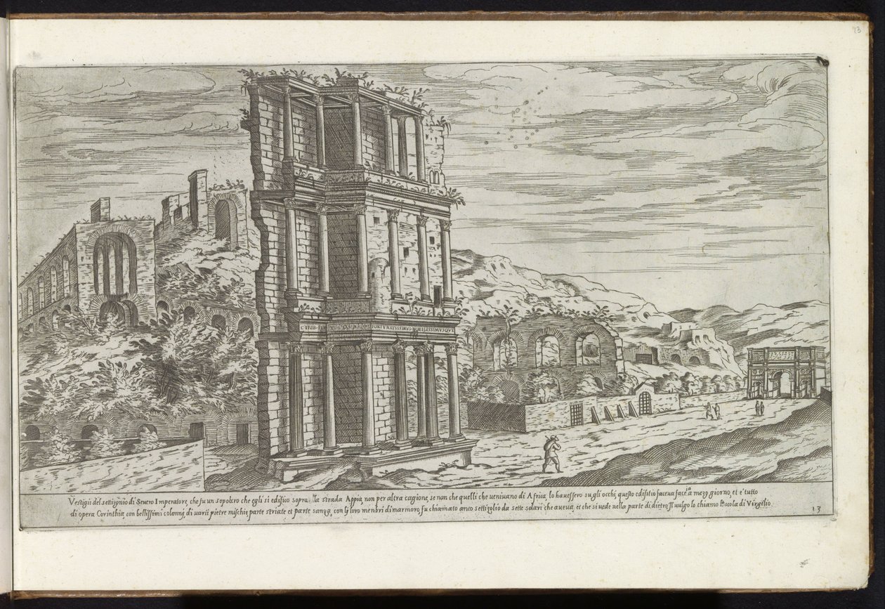 Septizonium i Rom Bouwwerken uit de oudheid (serietitel) Resterne af det antikke Rom indsamlet og fotograferet i perspektiv af Stefano Du Perac Parisino (serietitel om objekt) af Etienne Duperac