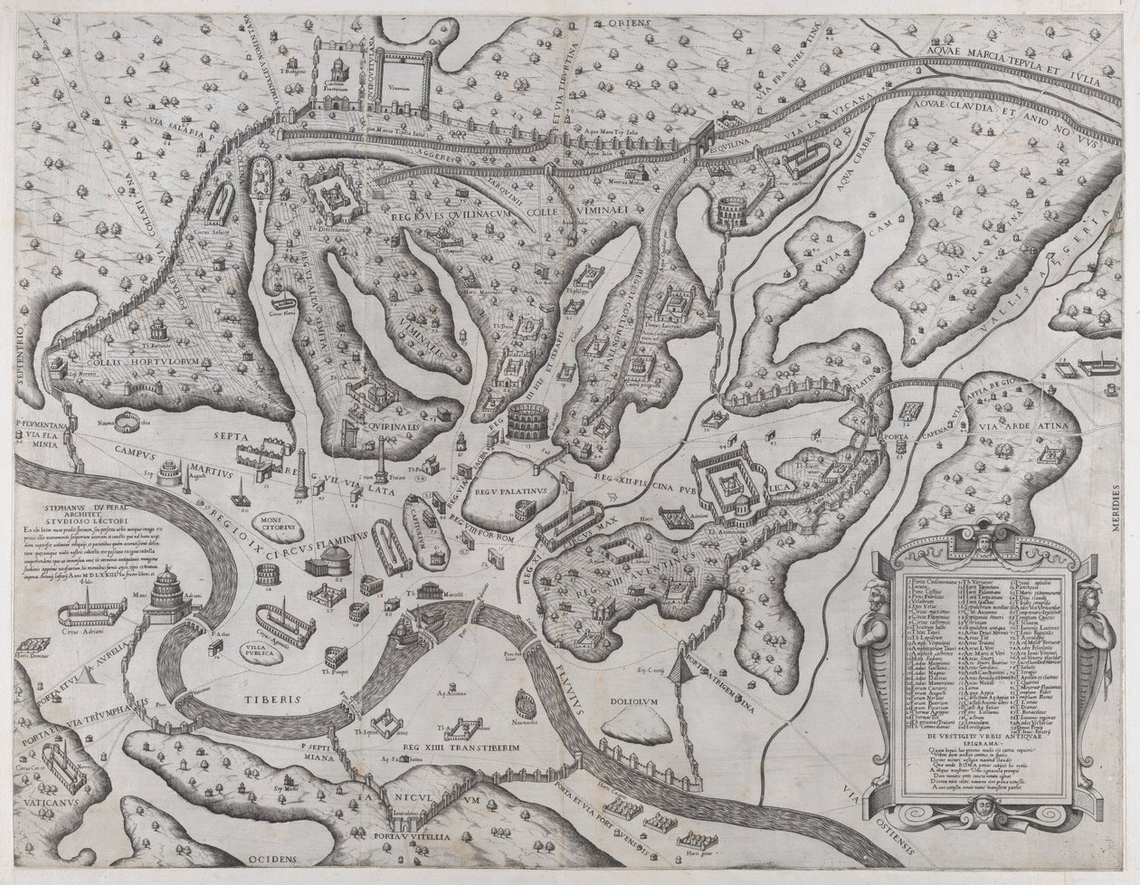 Mirror of Roman Magnificence: Antikkens Rom og dets bakker, fra vest, 1573., 1573. af Etienne Duperac