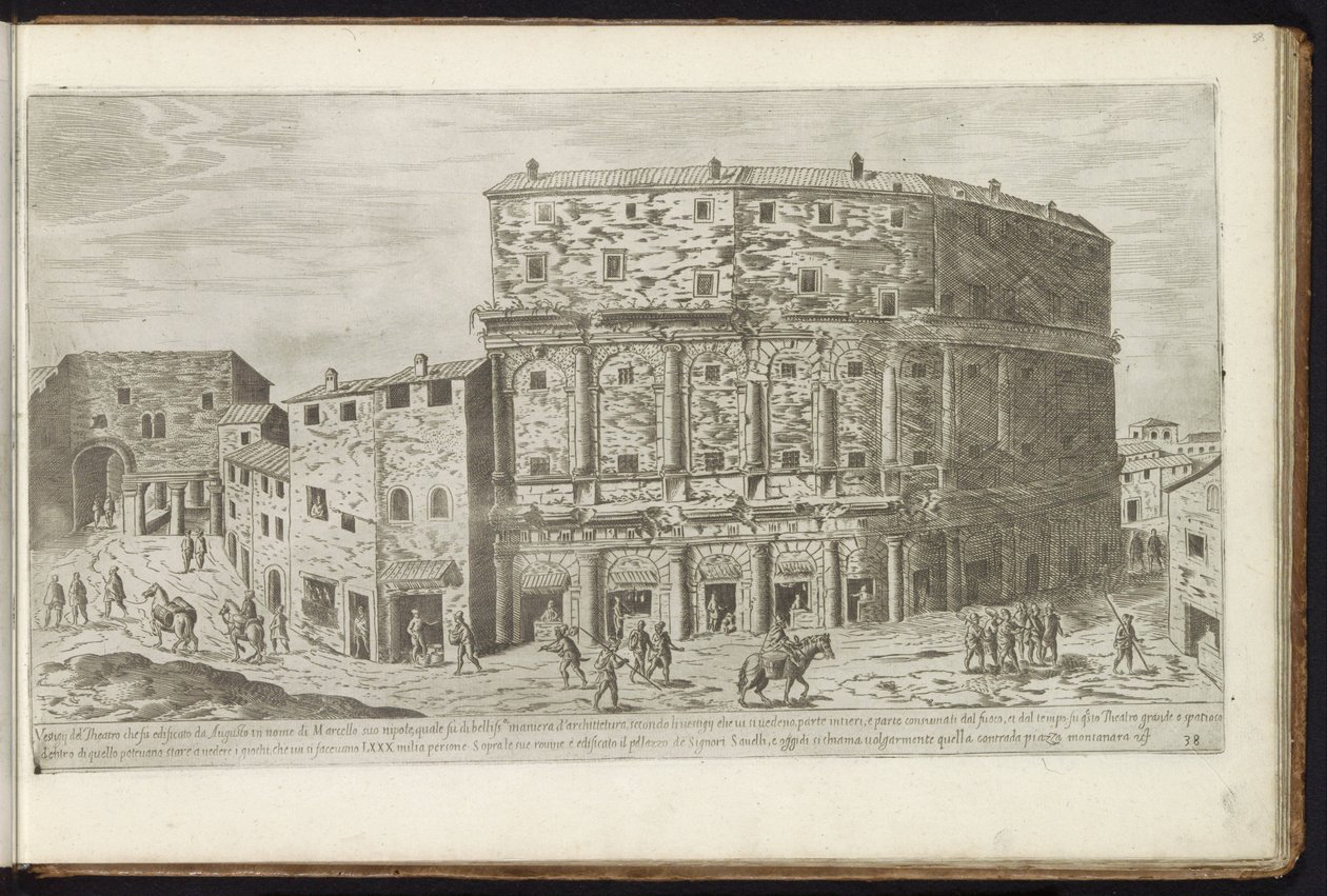 Marcellus Teater i Rom Bouwwerken uit de oudheid (serietitel) Resterne af det antikke Rom indsamlet og fotograferet i perspektiv af Stefano Du Perac Parisino (serietitel om objekt) af Etienne Duperac