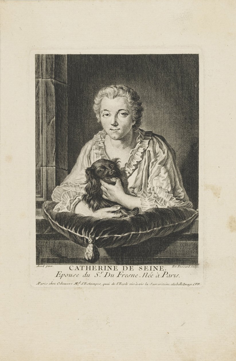 Portræt af skuespillerinden Madame Quinault-Dufresne 1705-1767, ca. 1750. af Etienne Fessard