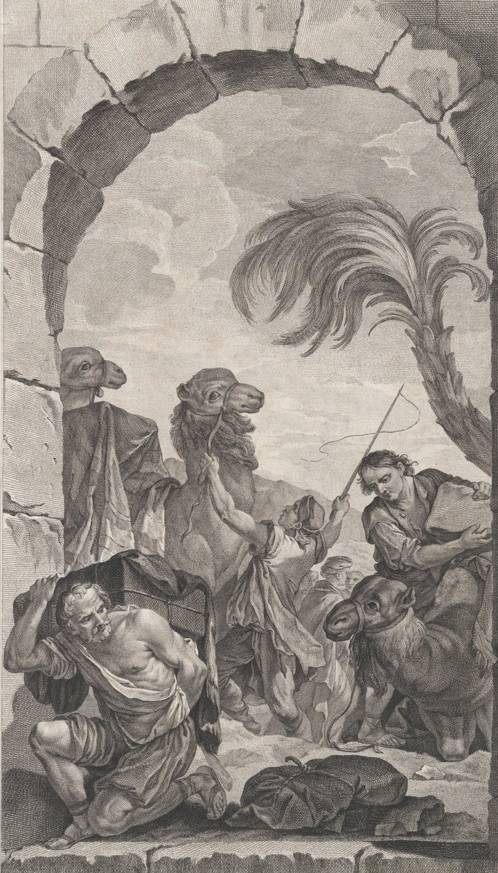 The Chapel of the Foundlings in Paris: The Suite of the Magi: Kameldrivere og bærere..., 1756. af Etienne Fessard