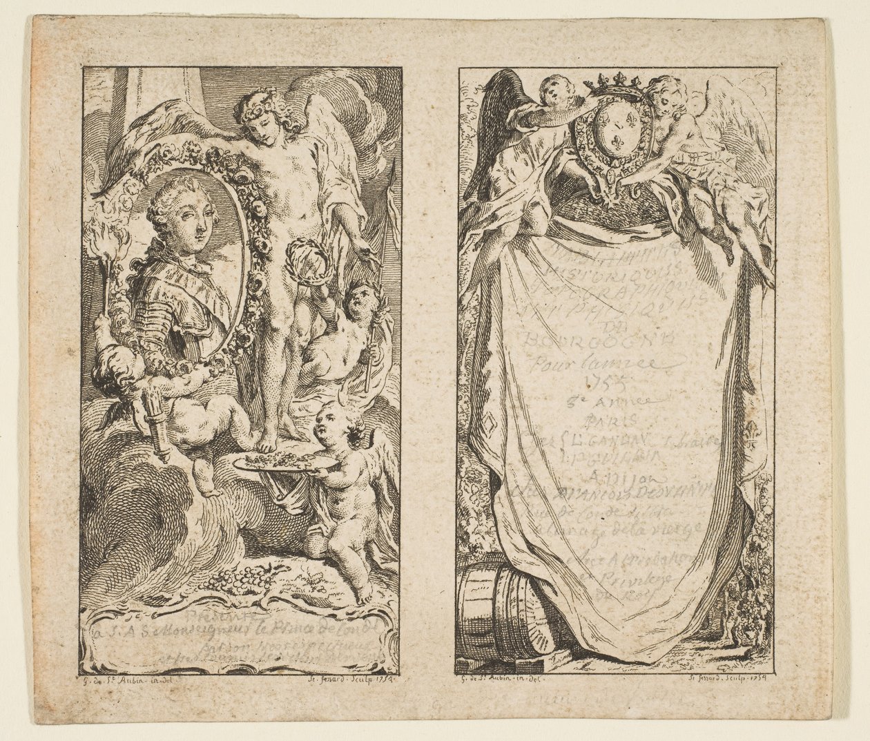 Vignetter til Bourgognes historiske, topografiske og fysiske tavler, 1755. af Etienne Fessard
