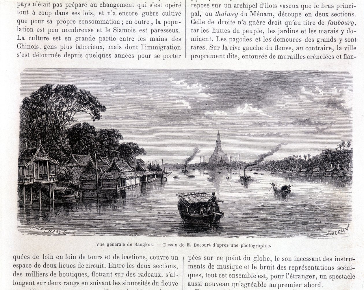 Generel udsigt over Bangkok. Tegning af E. Bocourt. af Etienne Gabriel Bocourt