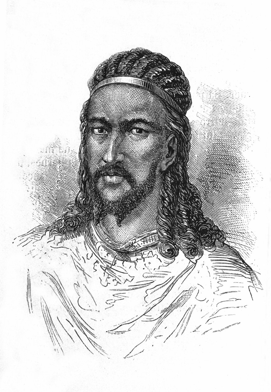 Portræt af kejseren (ras) Theodoros af Abessinien. af Etienne Gabriel Bocourt