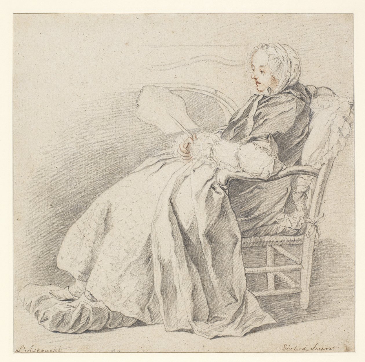 Studie for LAccouchée, ca. 1750 (kridt på papir) af Étienne Jeaurat