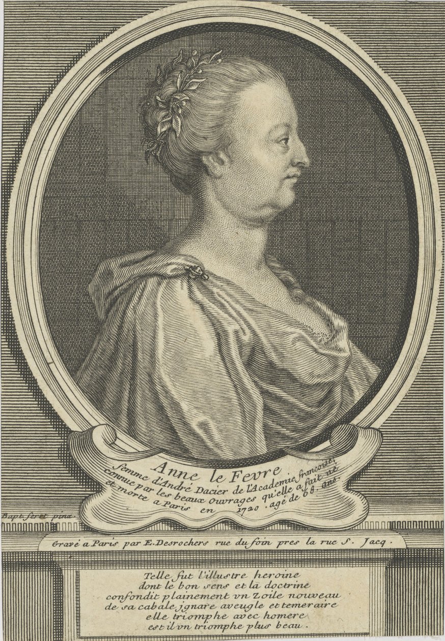 Portræt af Anne Dacier født Le Fèvre 1647-1720, ca 1720. af Etienne Jehandier Desrochers