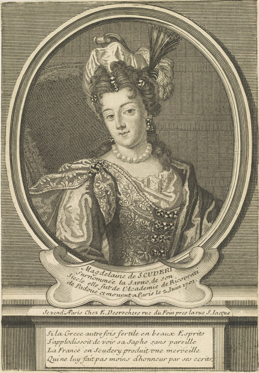 Portræt af Madeleine de Scudéry 1607-1701, ca. 1710. af Etienne Jehandier Desrochers
