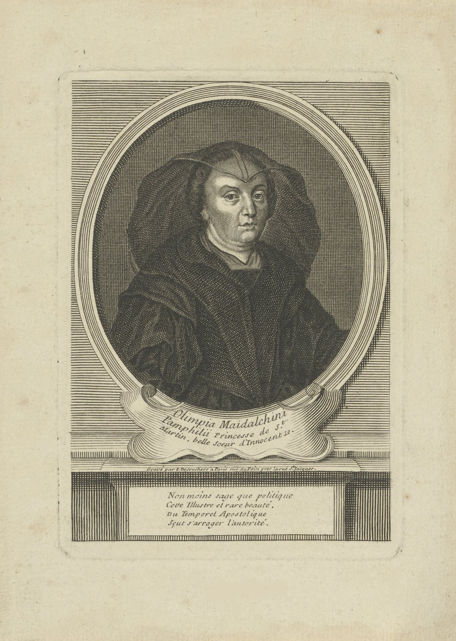 Portræt af Olympia Maidalchini Pumhills 1591-1657, um 1700. af Etienne Jehandier Desrochers