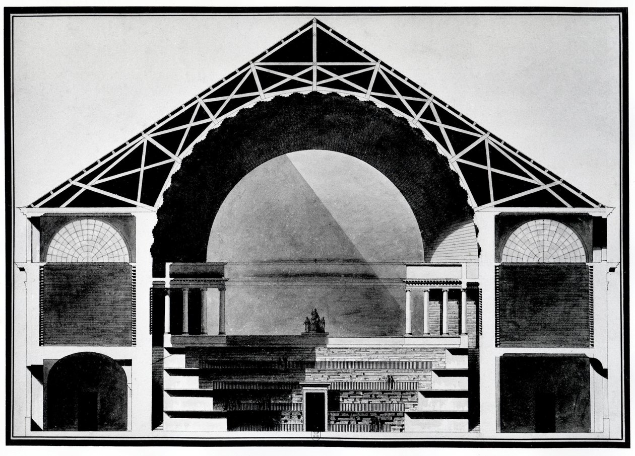 Design til Bibliotheque Royale de France (litho) af Etienne Louis Boullee