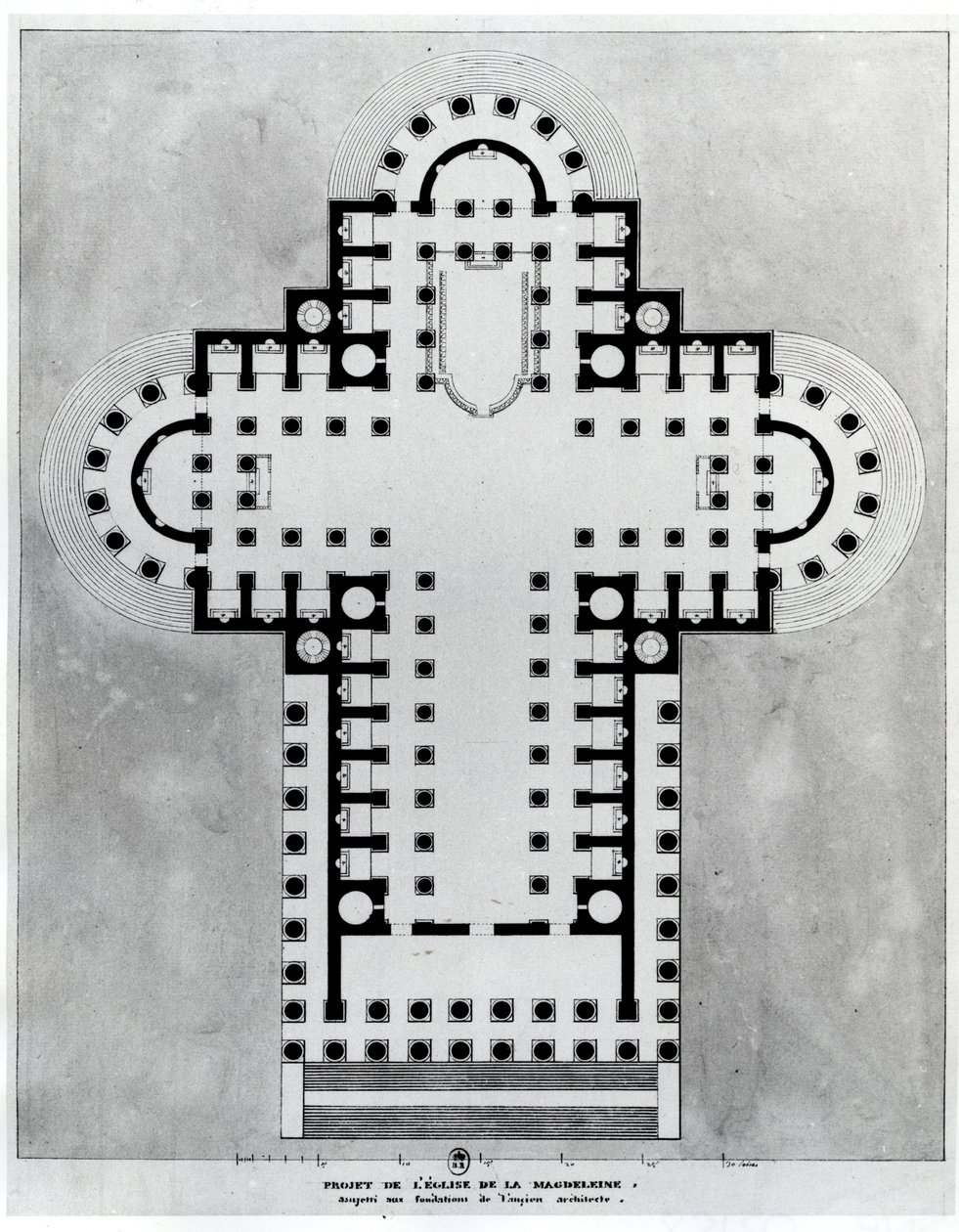 Projekt for Madeleine-kirken. Tegning. Arkitektur af Etienne Louis Boullee (Etienne-Louis Boullee), fransk arkitekt (1728-1799). af Etienne Louis Boullee