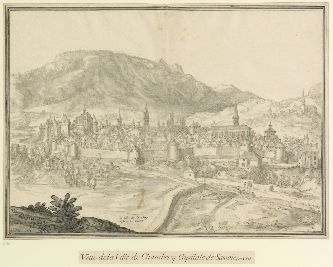 Byen Chambery  Savoyens hovedstad: Veüe de la Ville de Chambéry Savoyens hovedstad i 1618 af Etienne Martellange