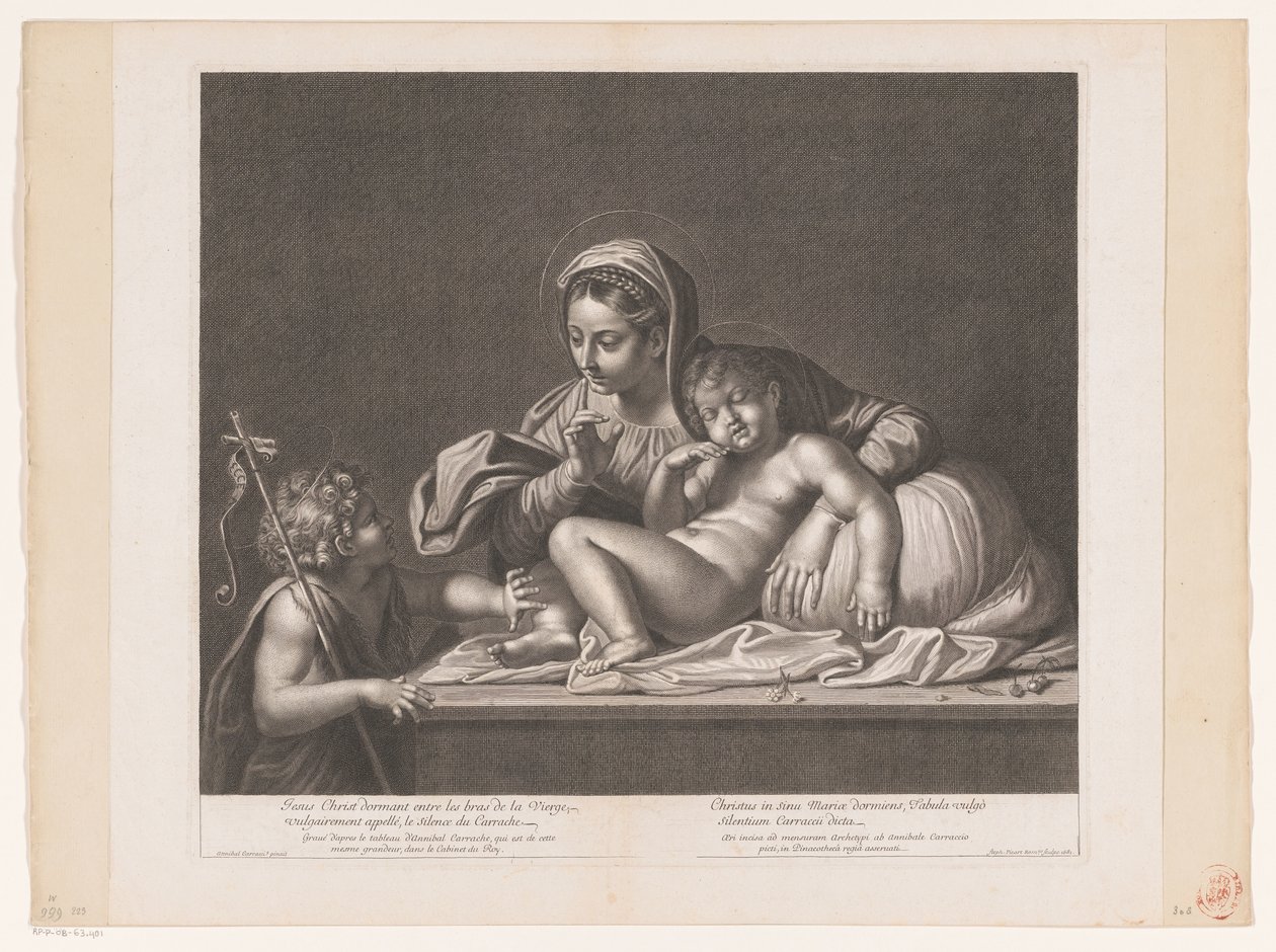 Maria mødte Kristus, mens hun sov, men Johannes af Doper forblev tavs Jesus Kristus sover (...) / Kristus sover i Marias barm (...) (titel på objekt) af Etienne Picart