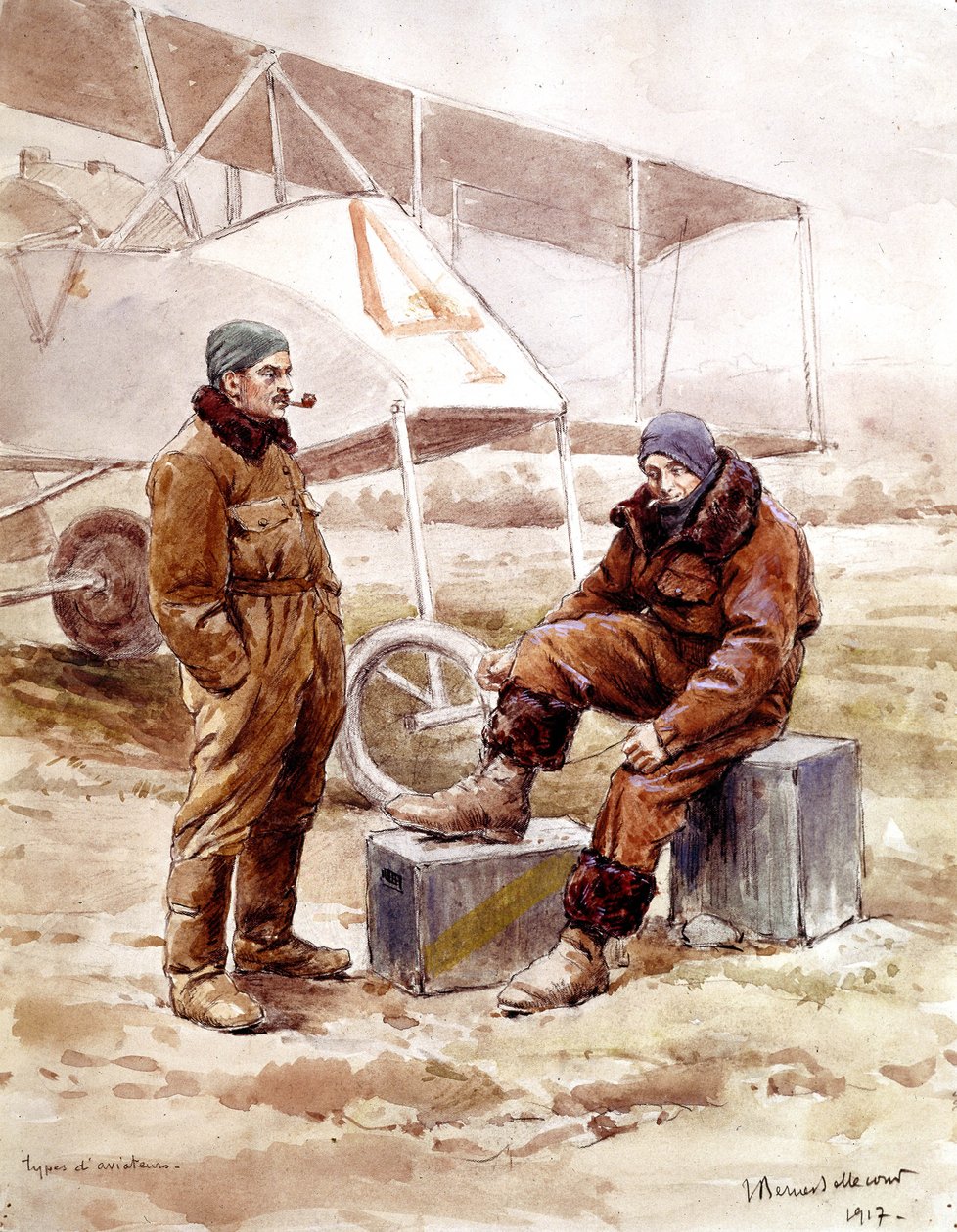 piloter og bombefly "Voisin" i 1917 af Etienne Prosper Berne Bellecour